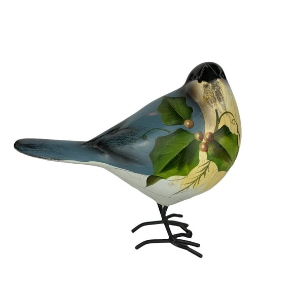 Other - Vtg Hand Painted Bird Figurine Winter Holly Berry Black-Capped Chickadee Holiday